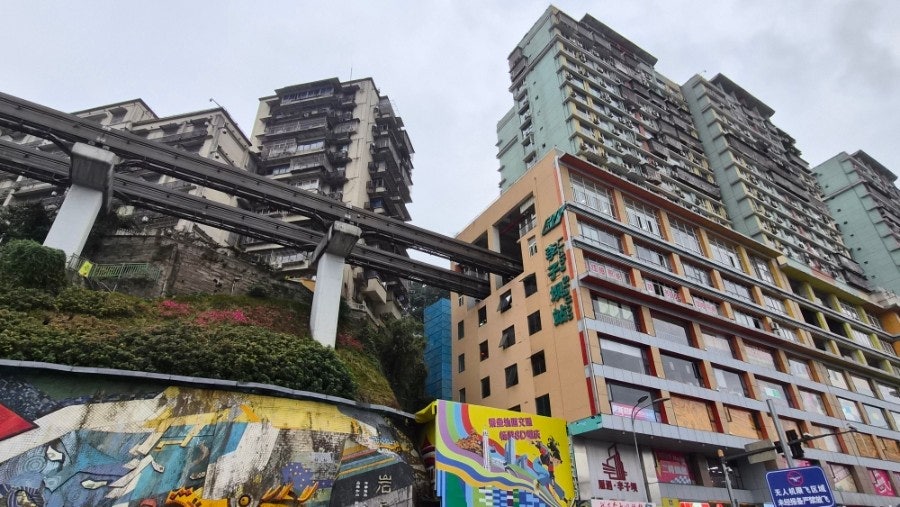 Liziba Monorail Station (Train Through the Building)